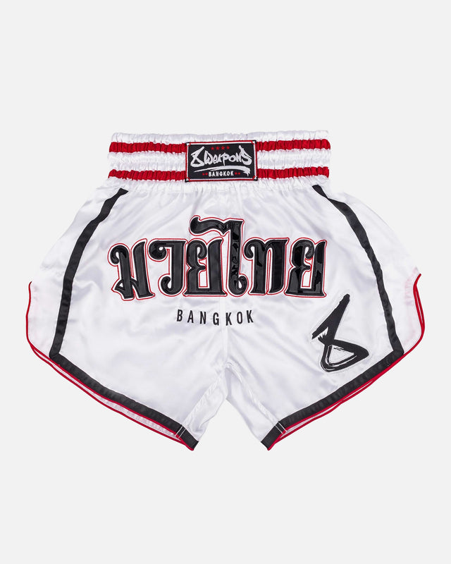 8 WEAPONS Muay Thai Shorts Bangkok – White/Black