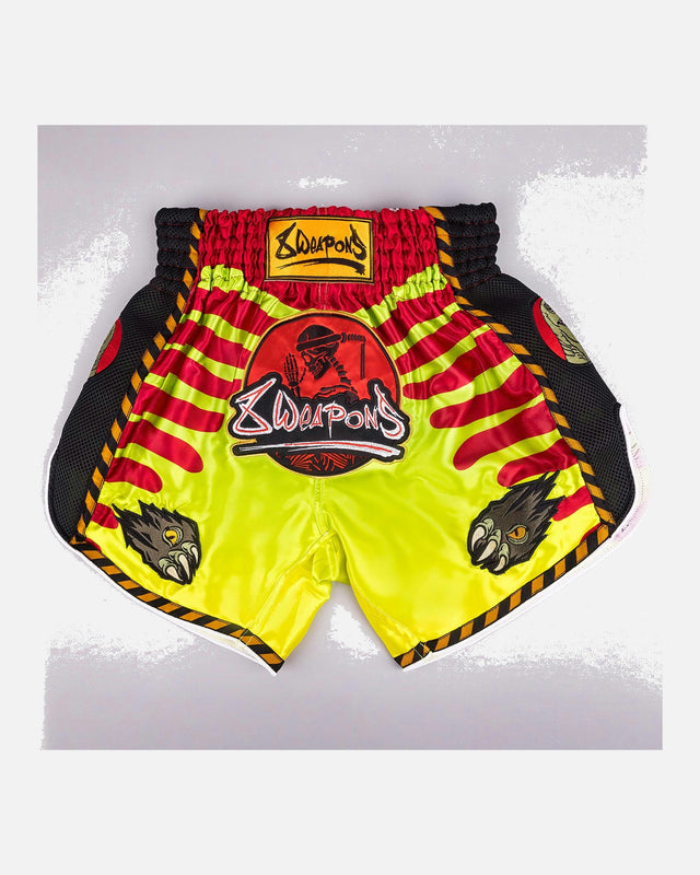 8 WEAPONS Muay Thai Shorts Jurassic – Neon Green/Blood Red