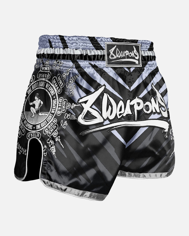 8 WEAPONS Muay Thai Shorts 8 Ways Yant – Black/Silver