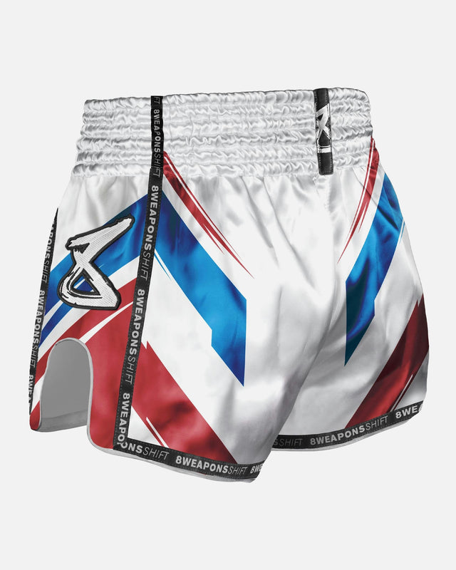 8 WEAPONS Muay Thai Shorts Shift – White/Navy/Red