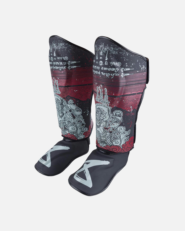 8 WEAPONS Shin guards Hanuman Yant – Black/Red