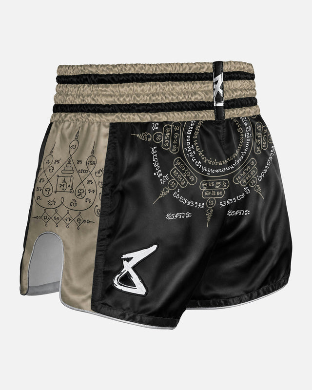 8 WEAPONS Muay Thai Shorts 8 Ways Yant 2.0 – Black/Sand