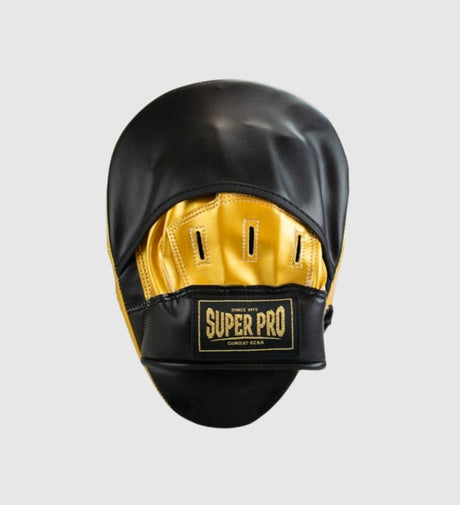 Super Pro Focus mitts Curved Artificial leather – Black/Gold – Kick & punch pads