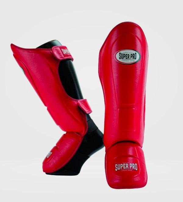 Super Pro Kickboxing Shinguards Thai Pro Leather - Red