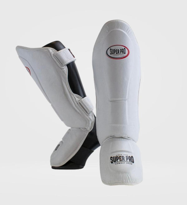 Super Pro Kickboxing Shinguards Thai Pro Leather - White