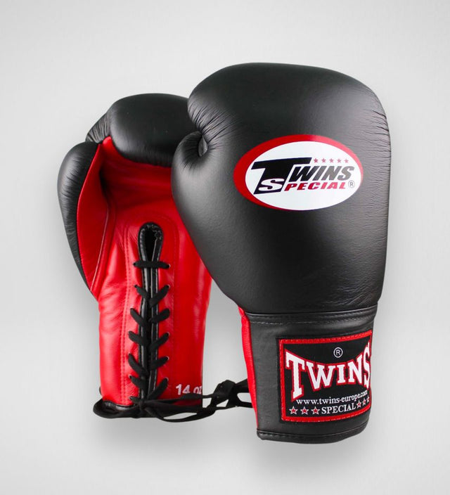 Twins Boxing gloves BGVLL 1 with laces - Black/Red - Boxing gloves