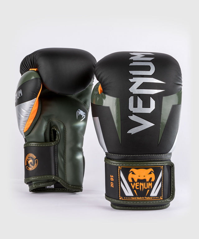 Venum Elite Boxing gloves – Black/Silver/Khaki