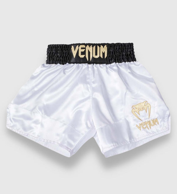 Venum Classic 2.0 Kickboxing Shorts - White/Black/Gold